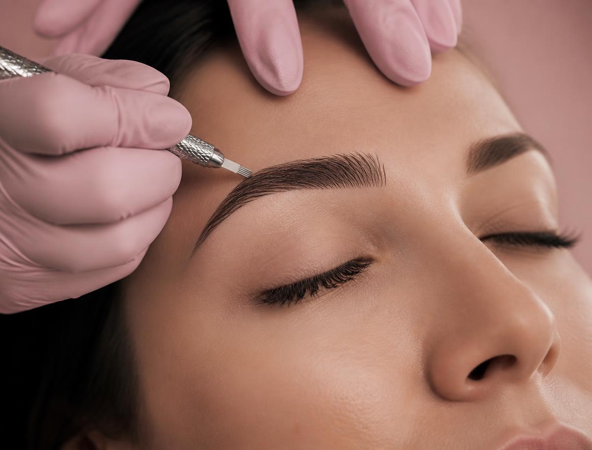 Certified brow artist performing microblading at Mystic Beauty in Morton Grove, IL